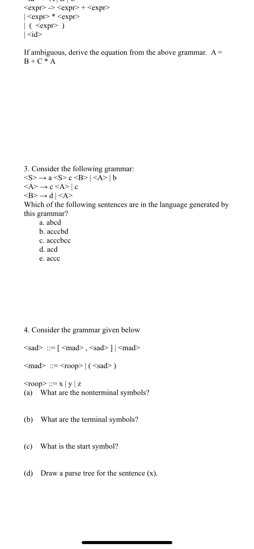 Solved −> + ∣ ∗ ∣( ) ∣ | Chegg.com