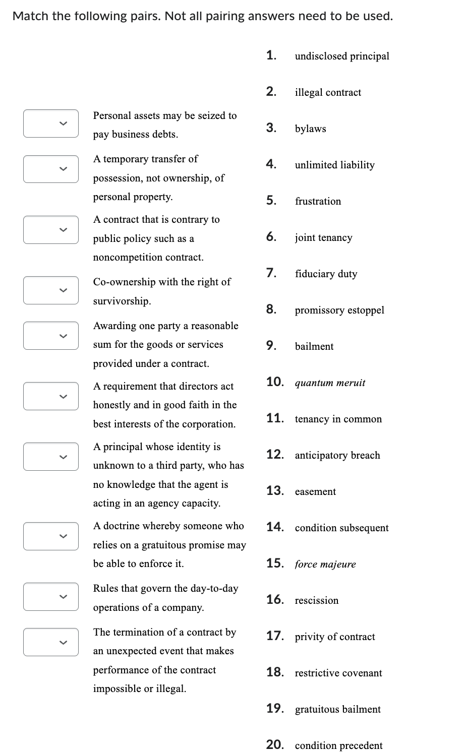 Solved Match the following pairs. Not all pairing answers | Chegg.com