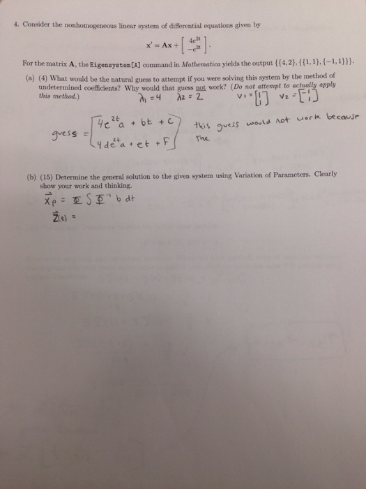 Solved Consider the nonhomogeneous linear system of | Chegg.com