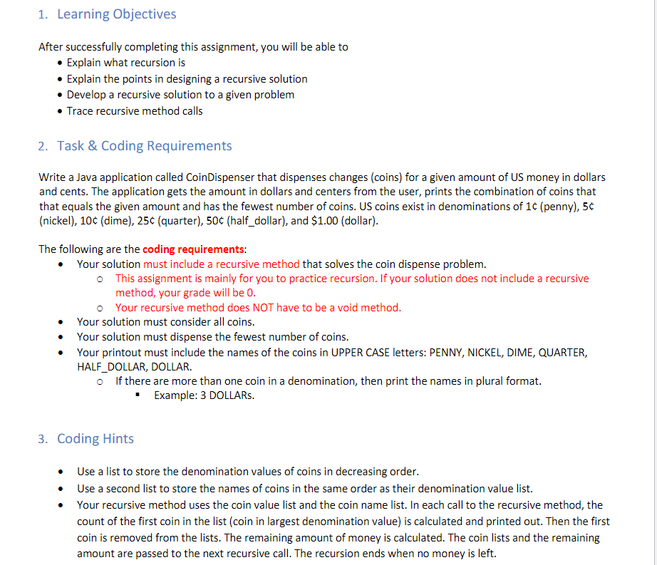 Solved 1. Learning Objectives After successfully completing | Chegg.com