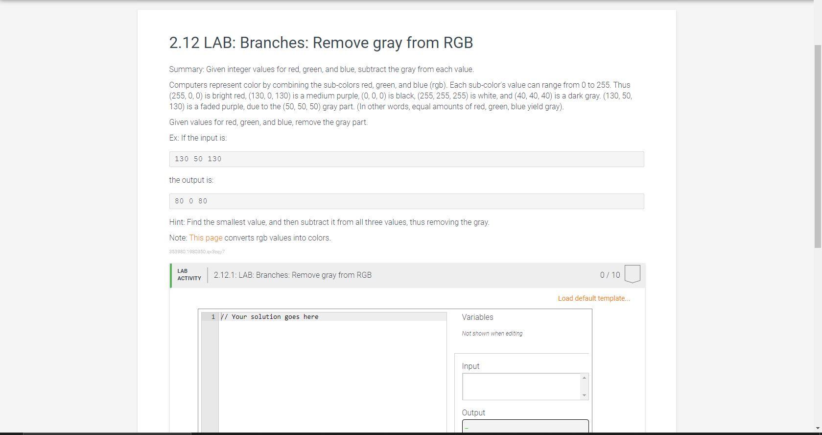 Solved Lab Branches Remove Gray From Rgb Summary Chegg Com