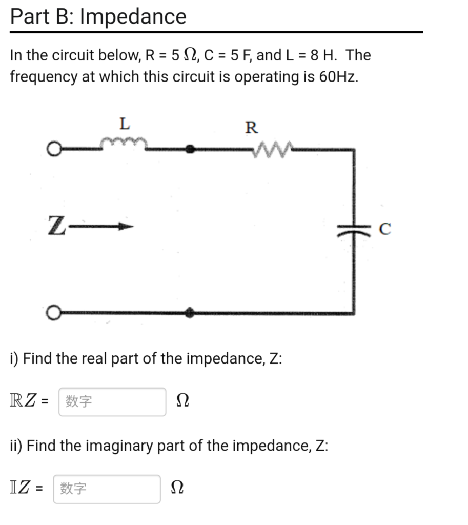 Solved Part B Impedance In The Circuit Below R 5 N2 Chegg Com