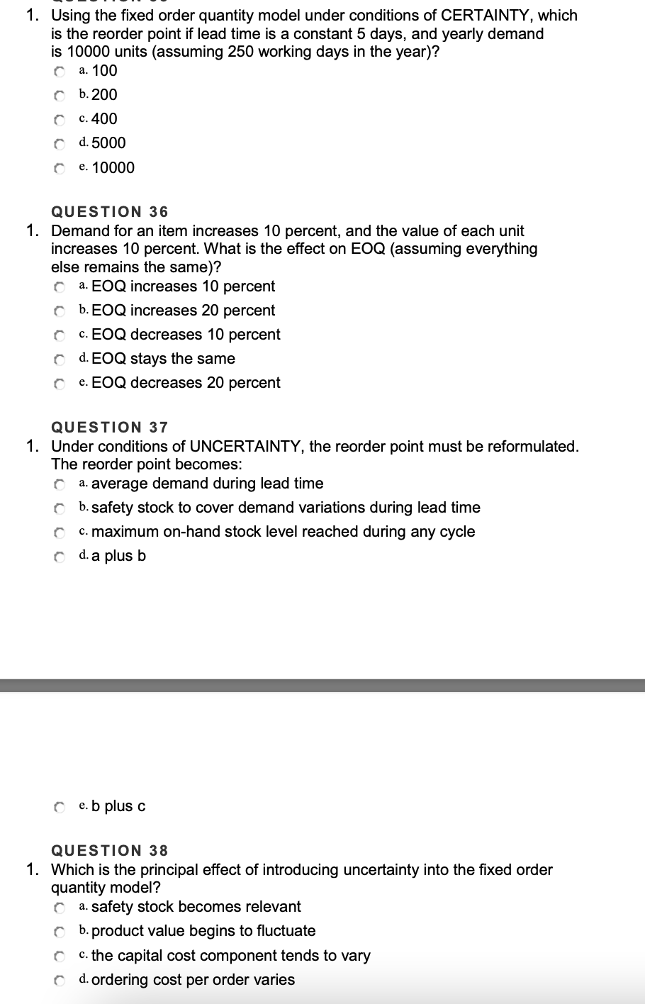 Solved 1. Using the fixed order quantity model under | Chegg.com