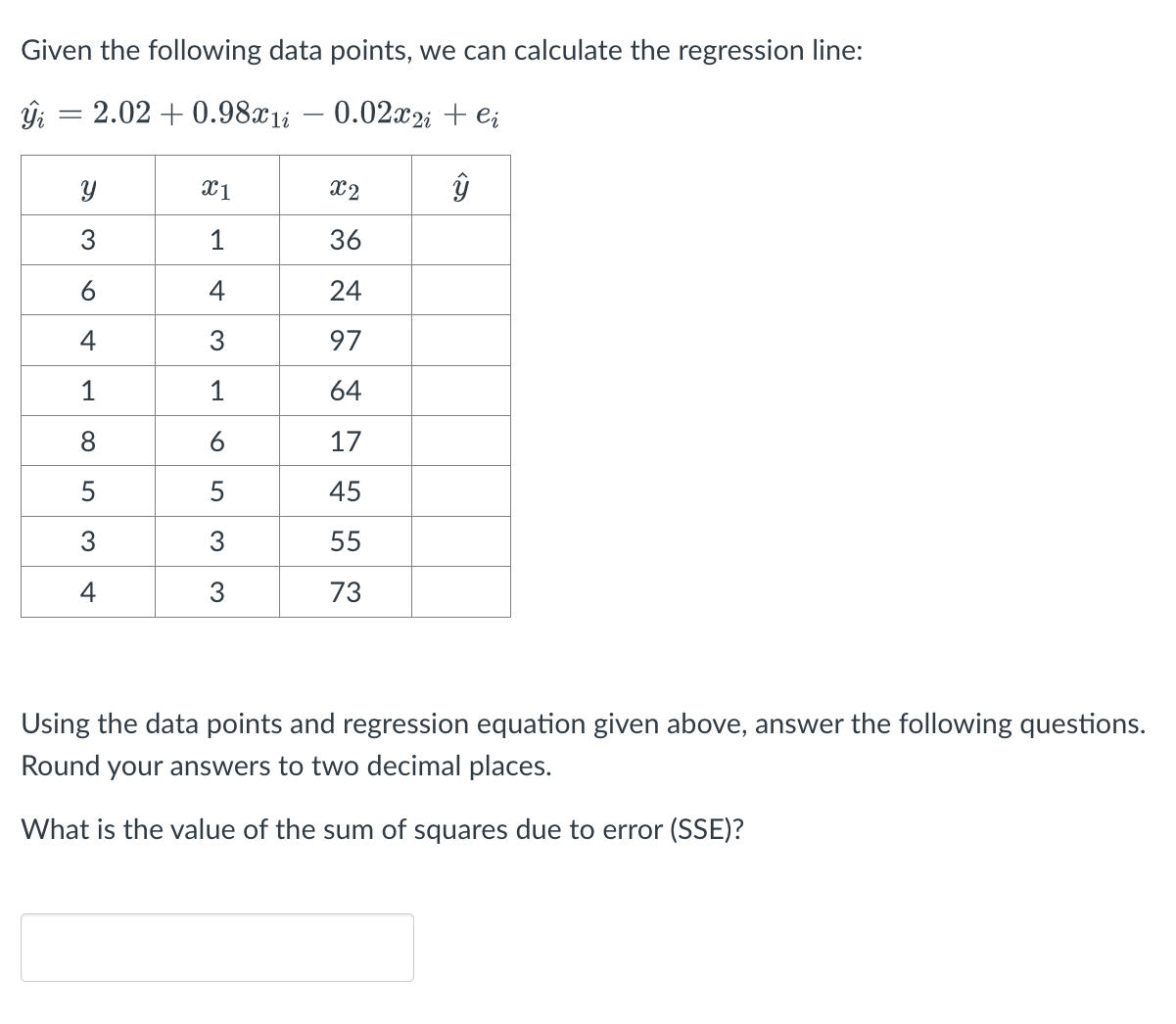 Solved Given the following data points, we can calculate the | Chegg.com