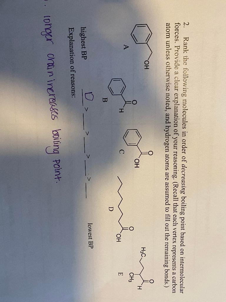 Solved 2. Rank the following molecules in order of | Chegg.com