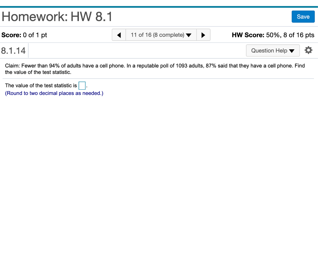 Solved Homework: HW 8.1 Save Score: 0 Of 1 Pt 11 Of 16 (8 | Chegg.com