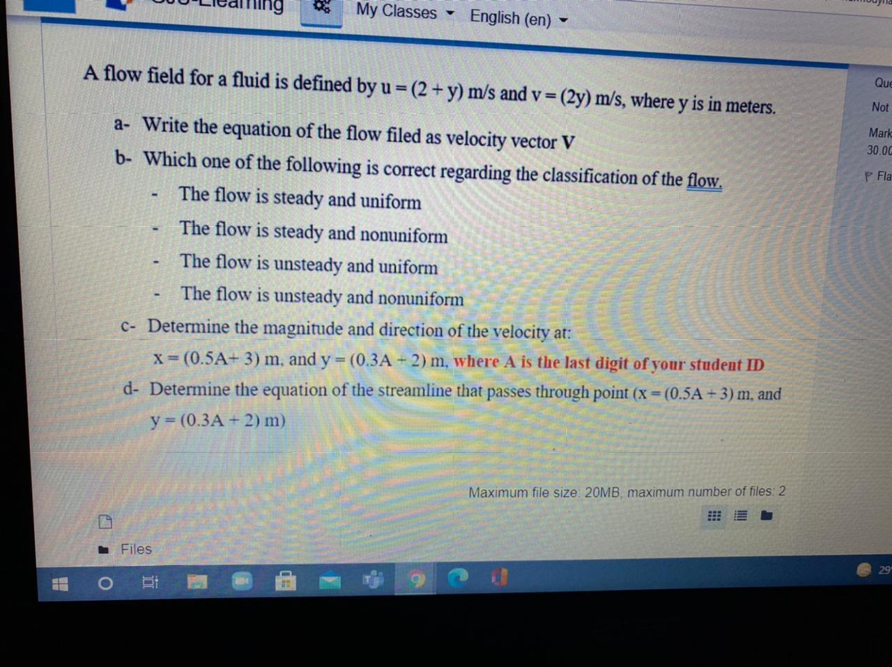 Solved My Classes English (en) A flow field for a fluid is | Chegg.com