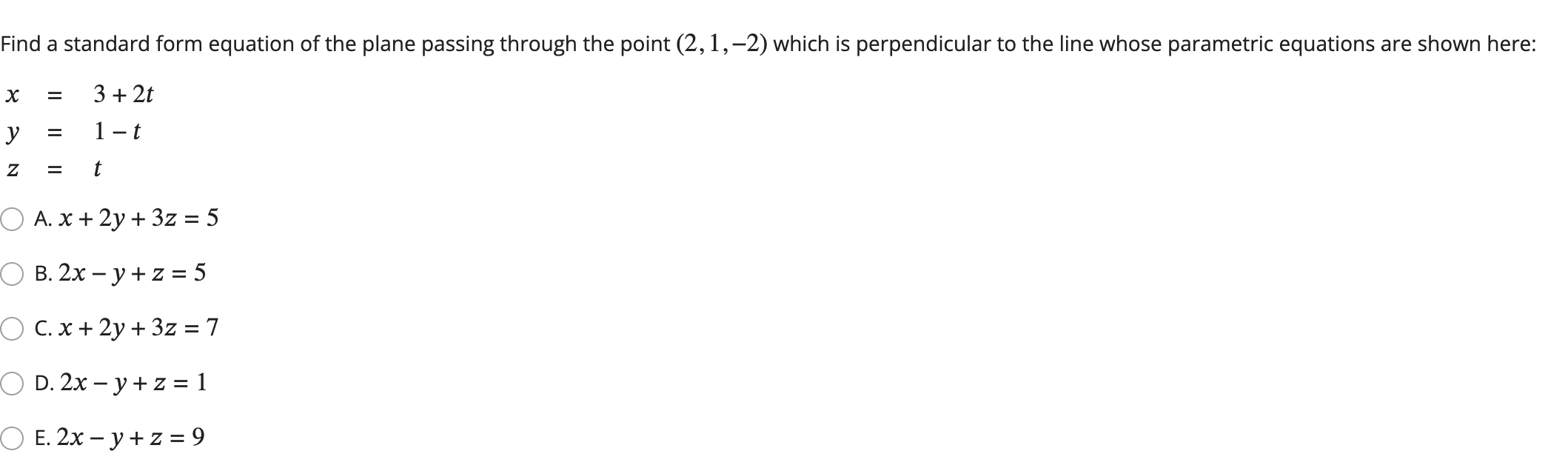 Solved Find a standard form equation of the plane passing | Chegg.com