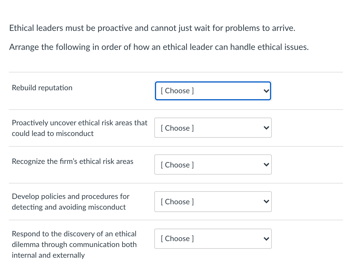 Solved Ethical leaders must be proactive and cannot just | Chegg.com