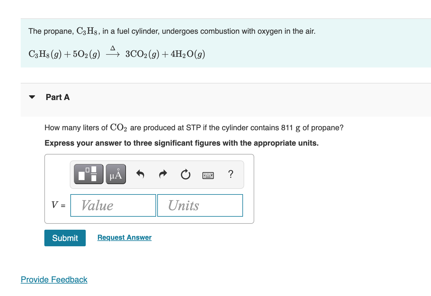 Solved The propane, C3H8, in a fuel cylinder, undergoes | Chegg.com
