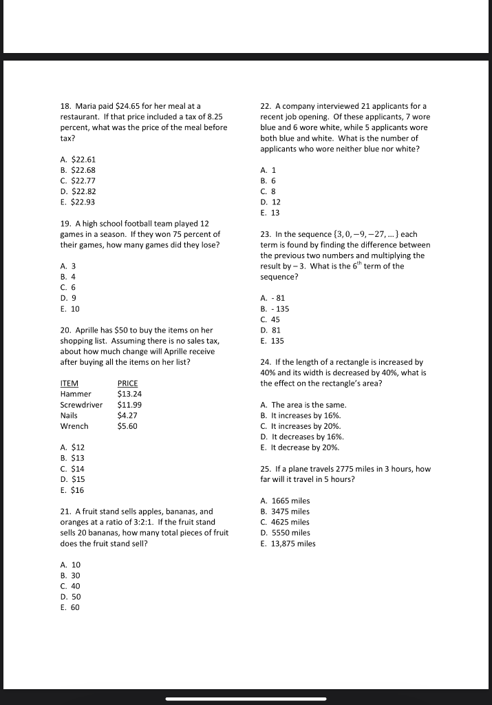 Solved AFOQT Practice Test 1 - Arithmetic Reasoning 6. The | Chegg.com