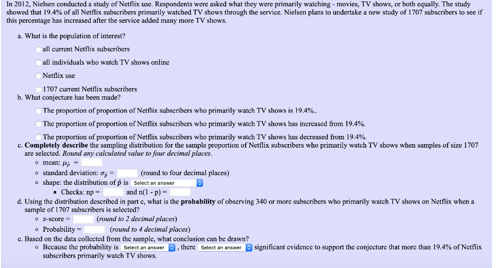 Solved In 2012, Nielsen conducted a study of Netflix use. | Chegg.com