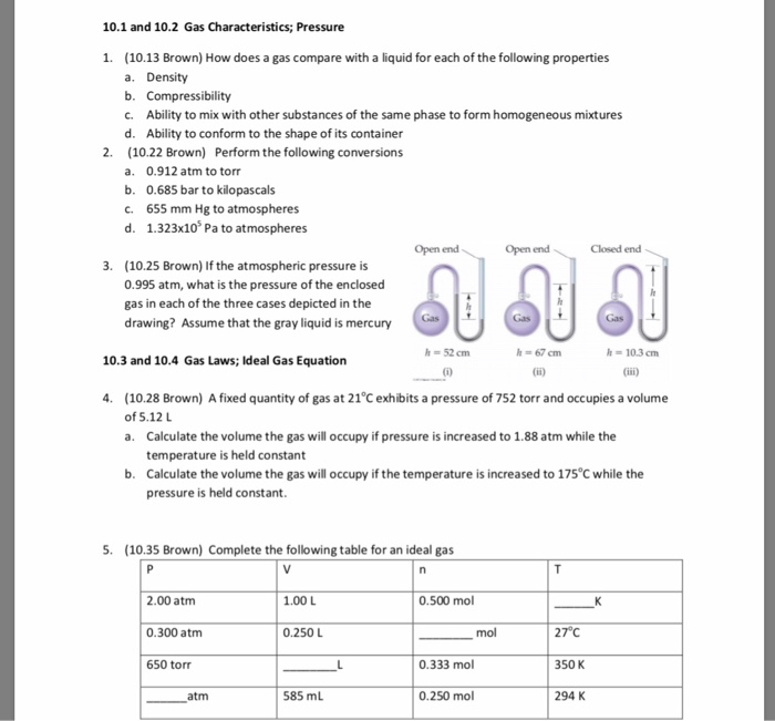 Solved 10.1 and 10.2 Gas Characteristics; Pressure 1. 10.13 | Chegg.com