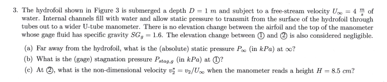 Solved 3. The hydrofoil shown in Figure 3 is submerged a | Chegg.com