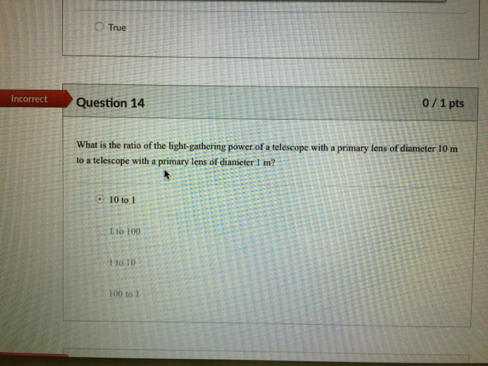 Solved What is the ratio of the lightgathering power of a