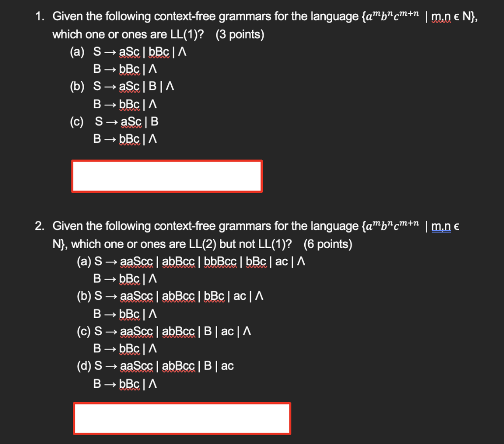 Solved 1. Given The Following Context-free Grammars For The | Chegg.com