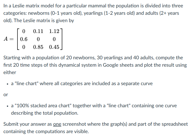 In a Leslie matrix model for a particular mammal the | Chegg.com