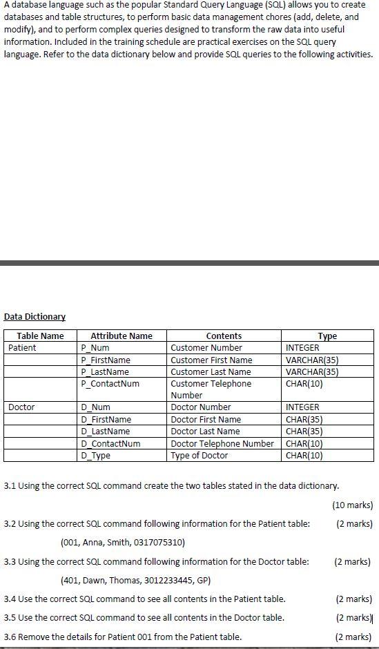 Solved 3.1 Using the correct SQL command create the two | Chegg.com