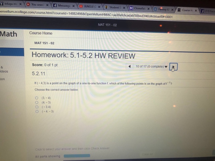 Solved MAT 151 -02 Homework: 5.1-5.2 HW REVIEW 30117 (0 | Chegg.com