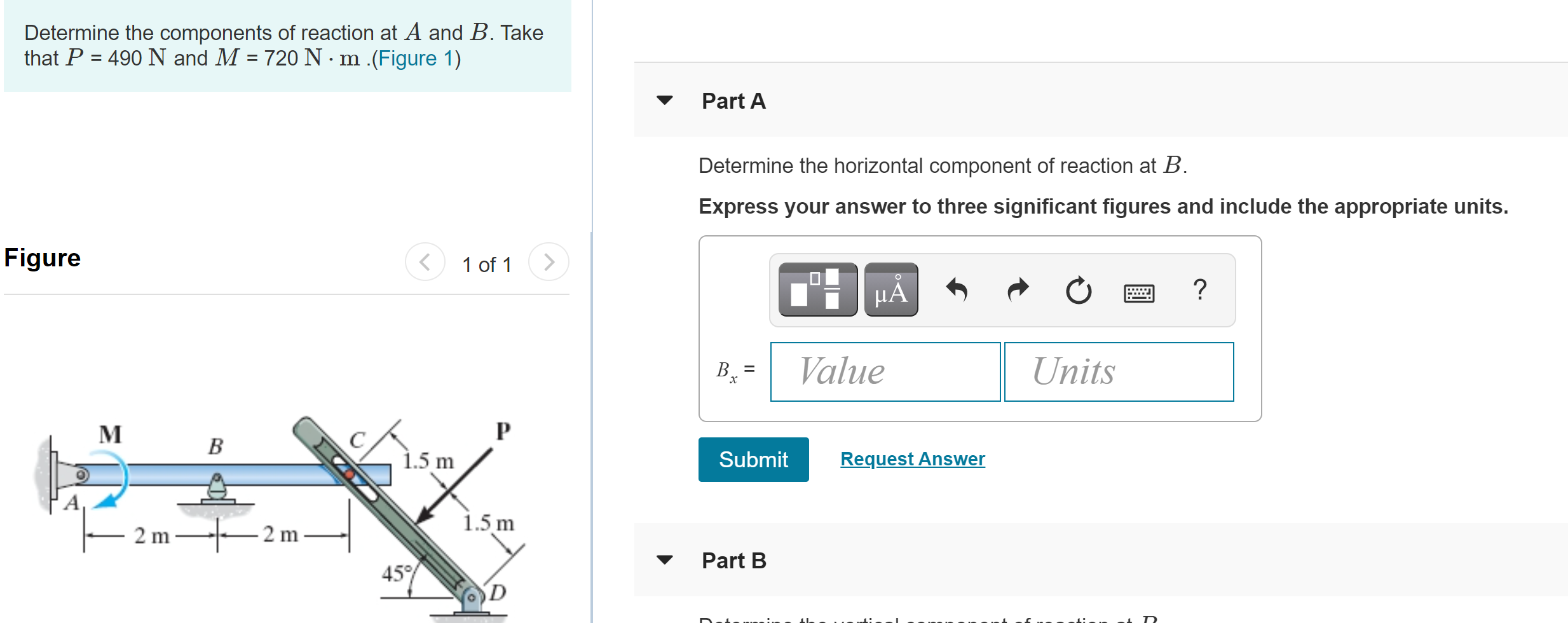 Solved Determine The Components Of Reaction At A And B Take