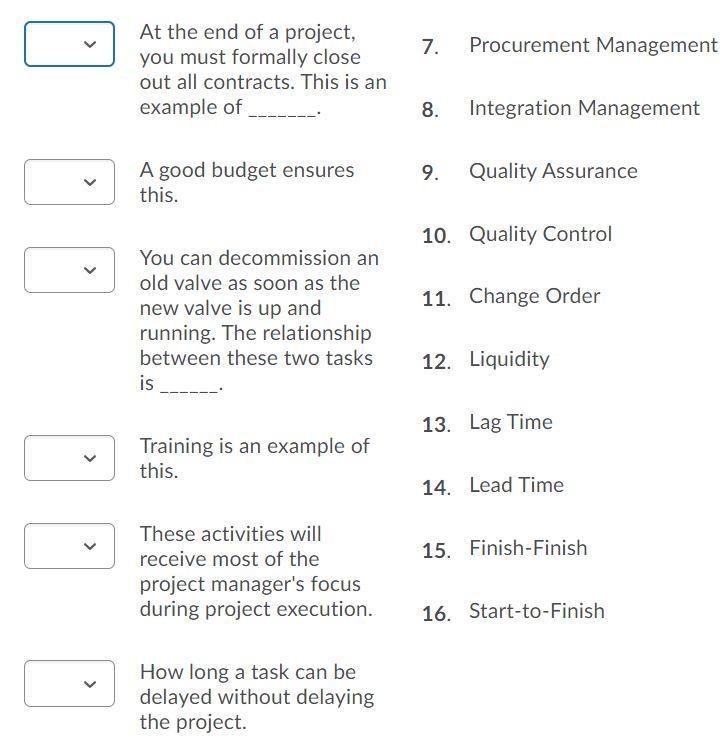 Solved Match these project management terms with their | Chegg.com