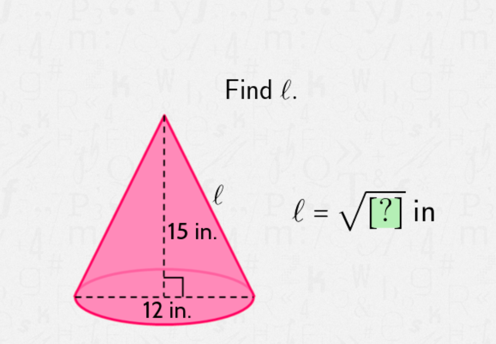 Solved Find l. l l = [?] in :15 in. 12 in. | Chegg.com