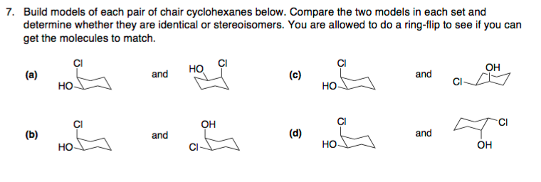 Solved 7. Build models of each pair of chair cyclohexanes | Chegg.com