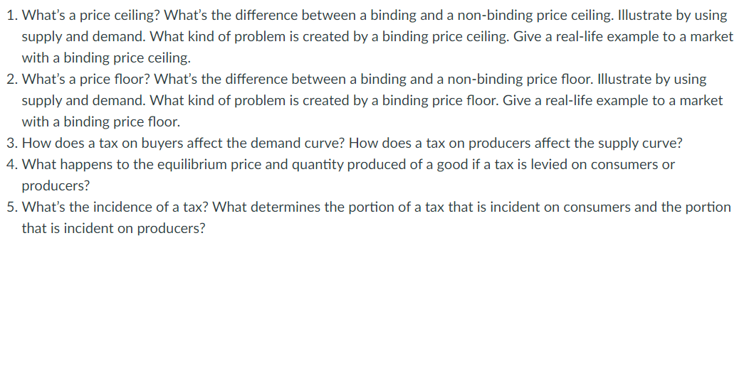 Solved 1. What's a price ceiling? What's the difference