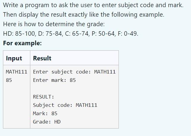 Solved Write a program to ask the user to enter subject code | Chegg.com