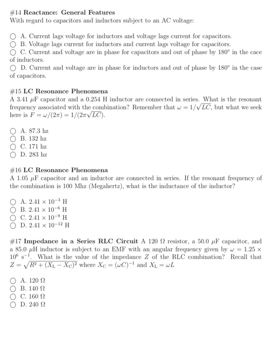 Solved #14 Reactance: General Features With regard to | Chegg.com