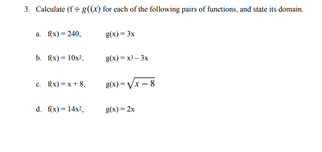 Solved Calculate (f÷g)(x) ﻿for each of the following pairs