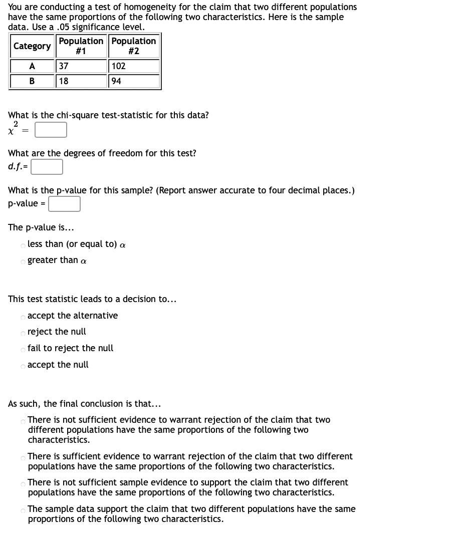 Solved You are conducting a test of homogeneity for the | Chegg.com