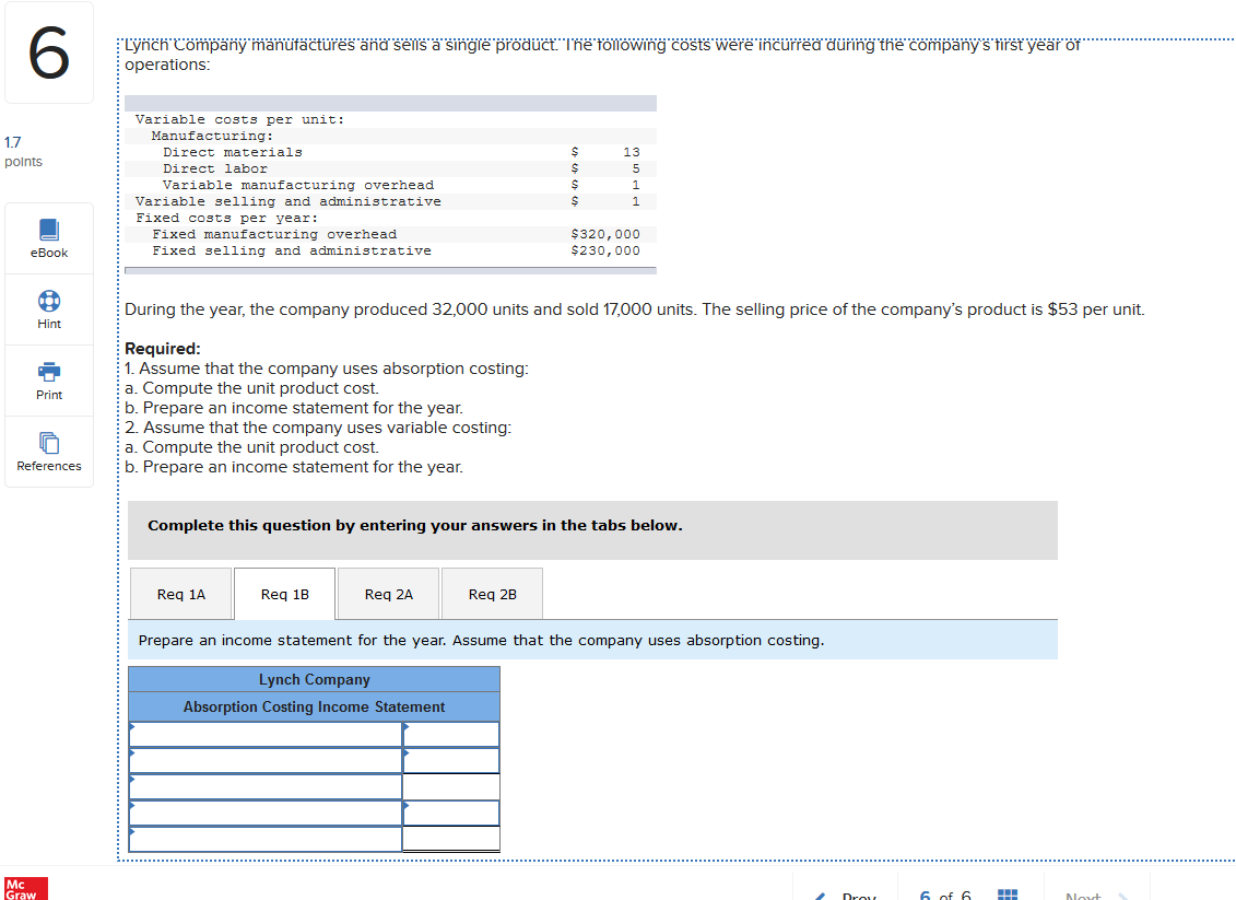 solved-lynch-company-manufactures-and-sells-a-single-chegg