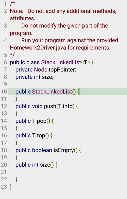 Solved 1 /* 2 Note: Do not add any additional methods, | Chegg.com