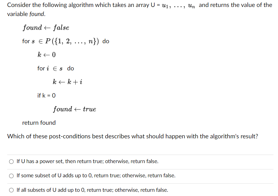 Solved Consider The Following Algorithm Which Takes An Array | Chegg.com