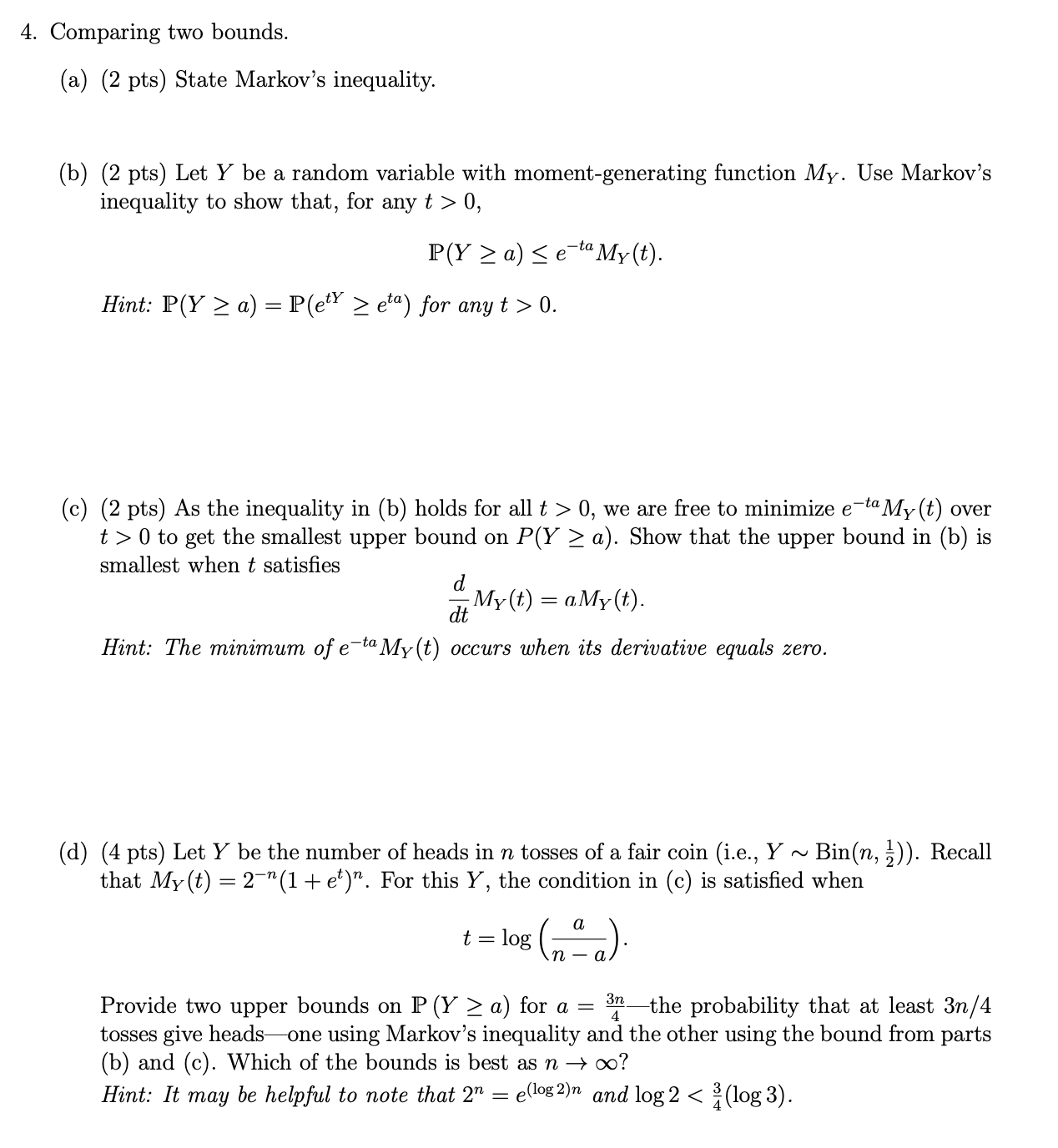 Solved (b) (2 Pts) Let Y Be A Random Variable With | Chegg.com