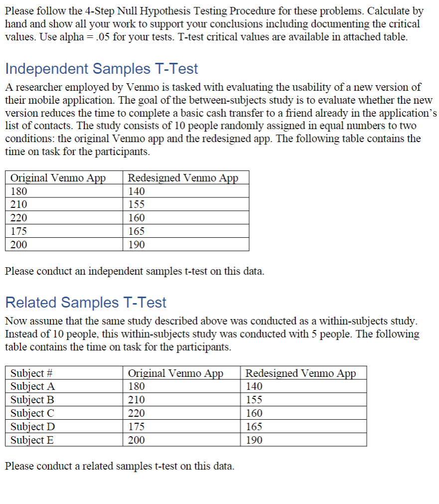Solved Please follow the 4-Step Null Hypothesis Testing | Chegg.com