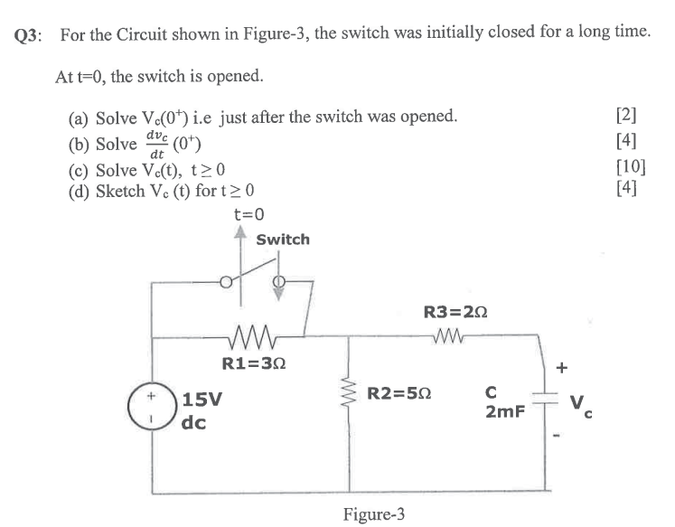 Solved Q3: For The Circuit Shown In Figure-3, The Switch Was | Chegg.com