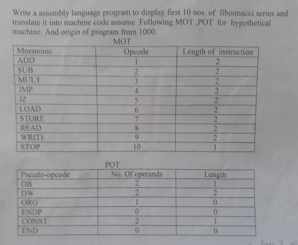 Solved Write a assembly language program to display first 10 | Chegg.com
