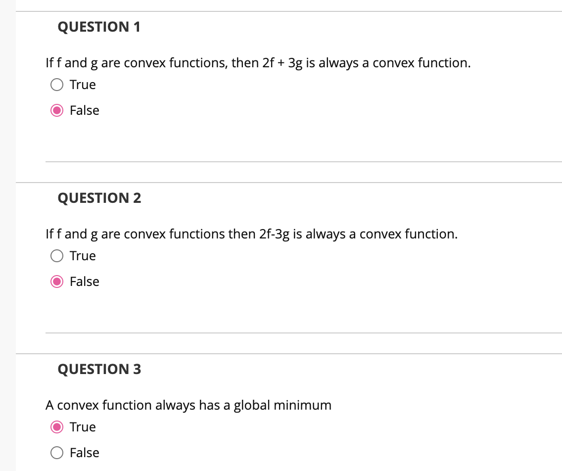 Solved QUESTION 1 Iff and g are convex functions, then 2f+ | Chegg.com