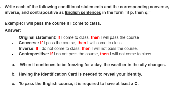 Solved . Write each of the following conditional statements