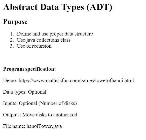 Solved Abstract Data Types (ADT) Purpose 1. Define and use | Chegg.com