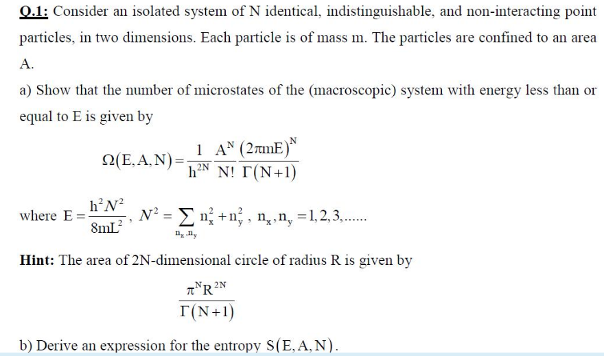 Solved Q.1: Consider An Isolated System Of N Identical, | Chegg.com