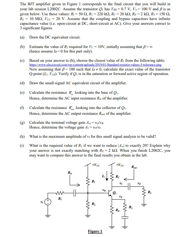 Solved The BJT amplifier given in Figure 1 corresponds to | Chegg.com