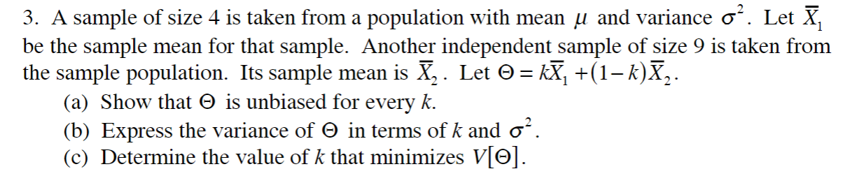 Solved 3. A sample of size 4 is taken from a population with | Chegg.com