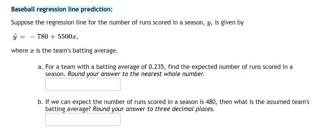 Solved Baseball regression line prediction: Suppose the | Chegg.com