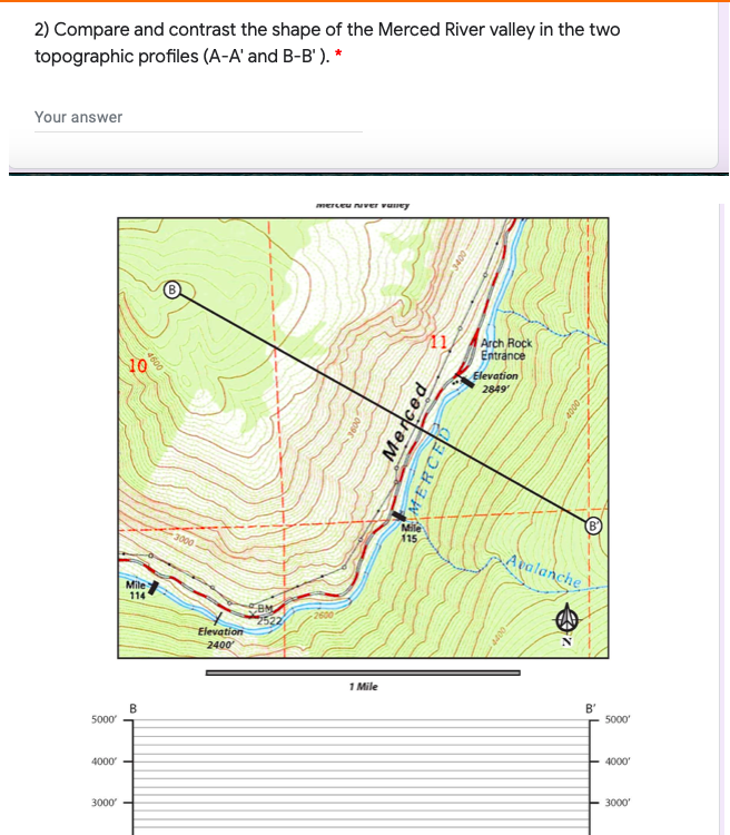 Solved 2) Compare And Contrast The Shape Of The Merced River | Chegg.com