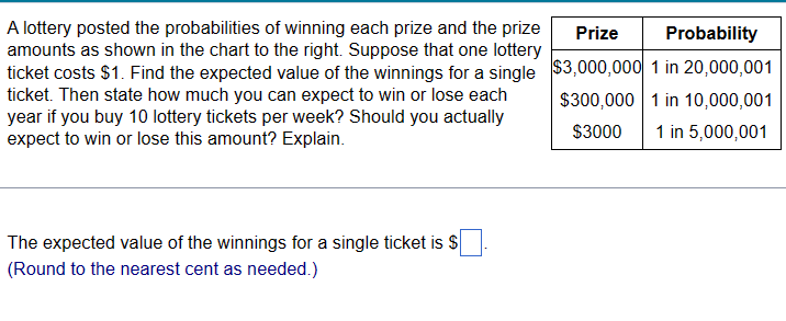 Solved A Lottery Posted The Probabilities Of Winning Each | Chegg.com