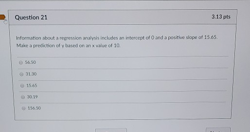 Solved 3.13 pts Question 21 Information about a regression | Chegg.com