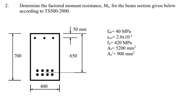 Solved 2. Determine the factored moment resistance, M,, for | Chegg.com